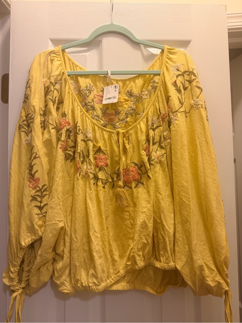 Free People Yellow Floral Embroidered Peasant Blouse
